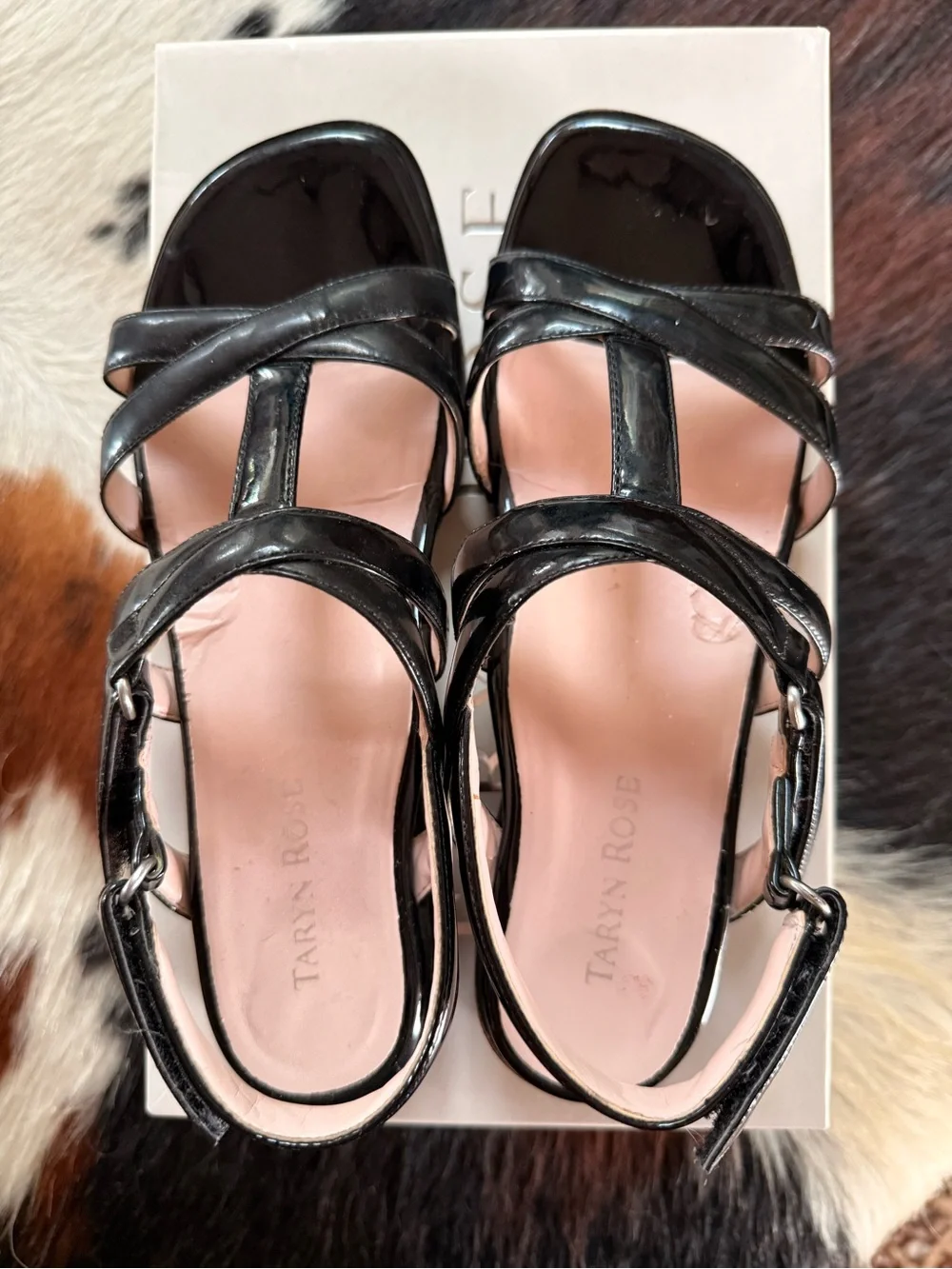 Taryn Rose Black Patent Leather Cross-Strap Slingback Sandals - Picture 3 of 7